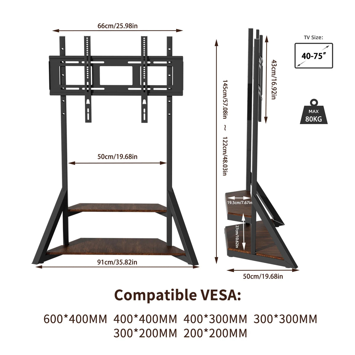 Unho Adjustable Height Rolling TV Floor Stand Mount Bracket