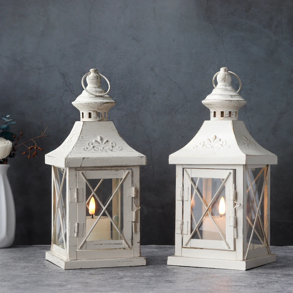 Set of 2 Decorative Candle Lantern 11'' High Metal Candle Holder Hanging Lantern Perfect for Home Decor Halloween Living Room