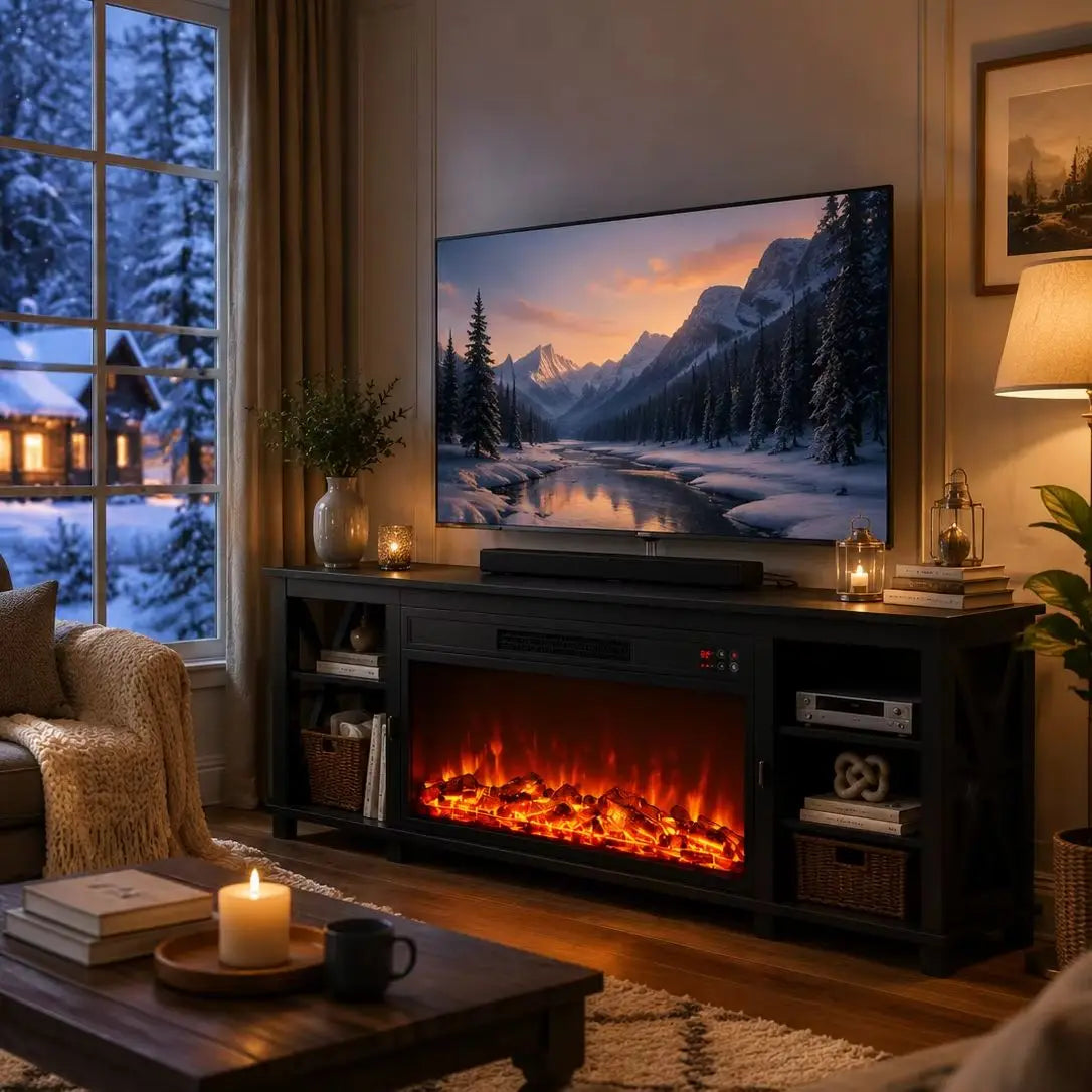 Farmhouse Electric Fireplace TV Stand With Remote Control And Heating