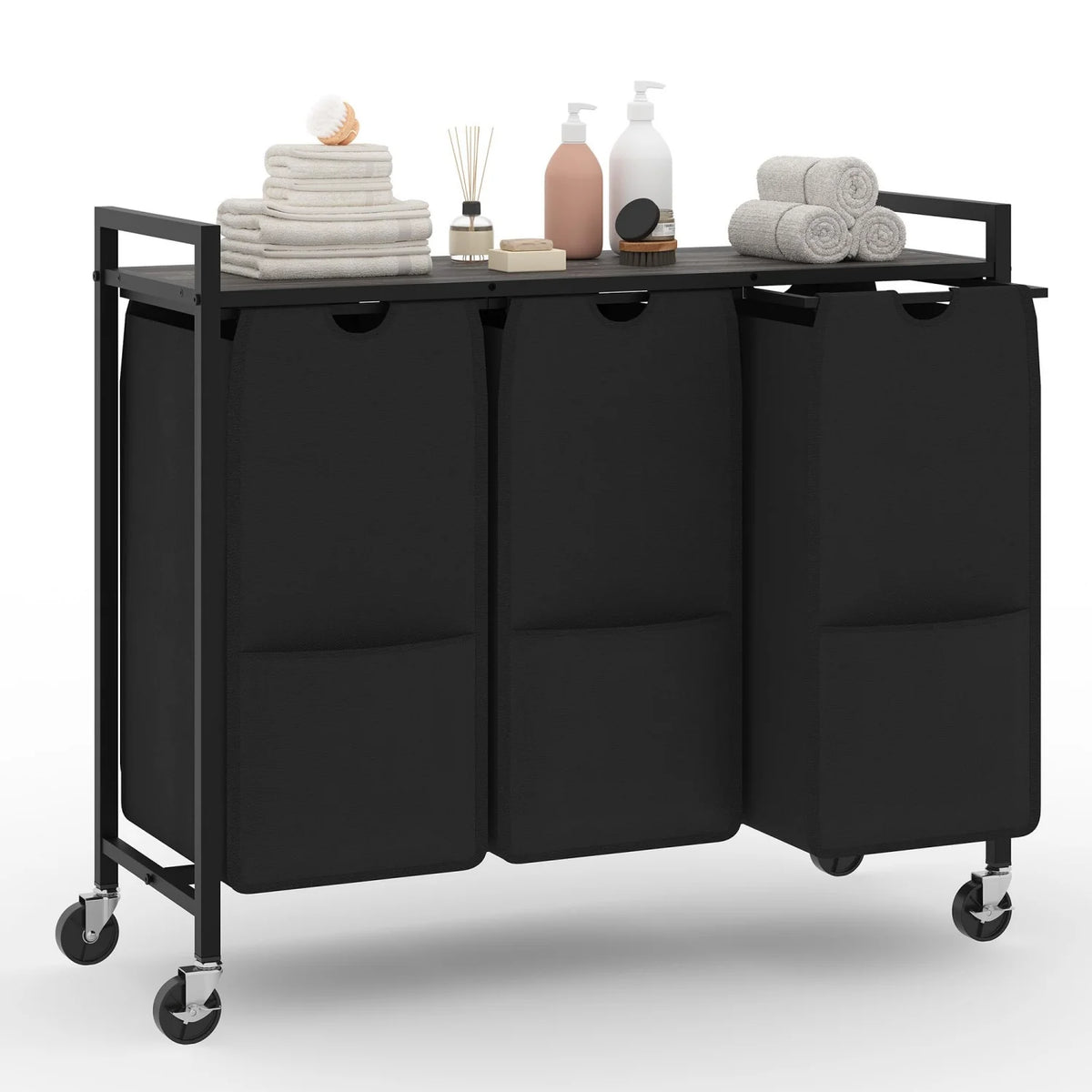HiMISS Rolling Laundry Hamper With Shelf And Three Removable Bags