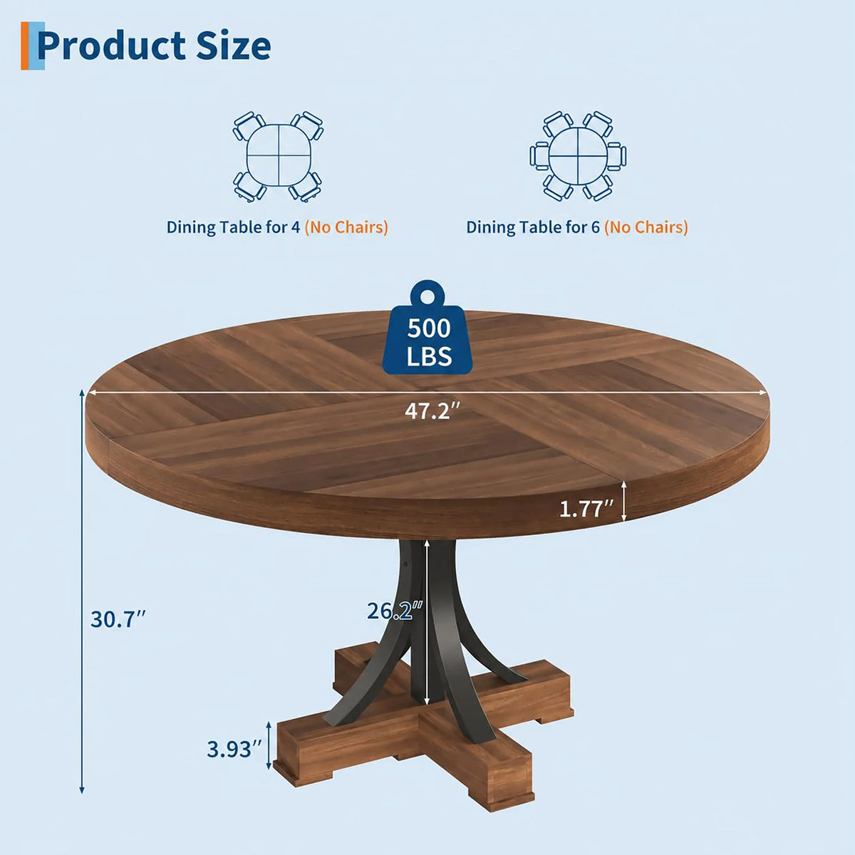 HiMISS Farmhouse Round Dining Table With Metal Pedestal Base