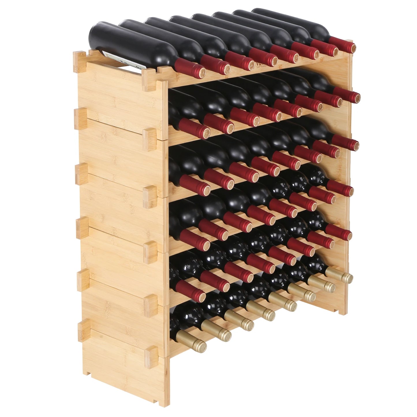 SucceBuy Stackable Bamboo Wine Rack Free Standing Modular Storage Shelf