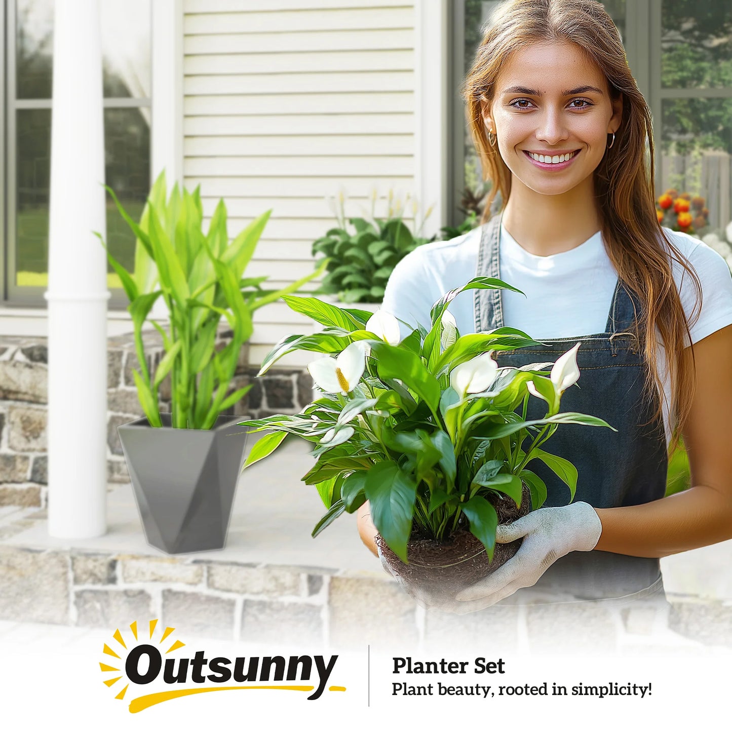 Premium Stackable Outdoor Planter Set With Drainage Holes For Garden