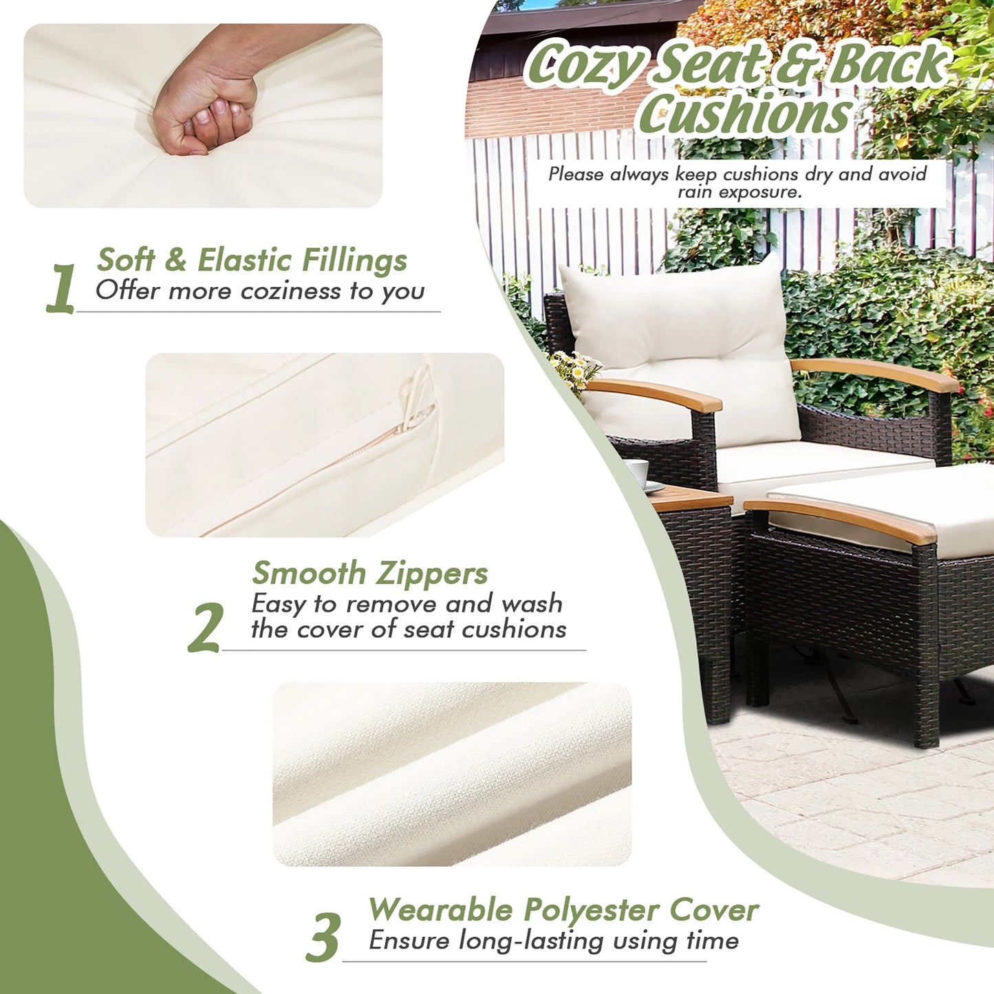 Homasis Outdoor Rattan Patio Sofa Set With Wooden Table