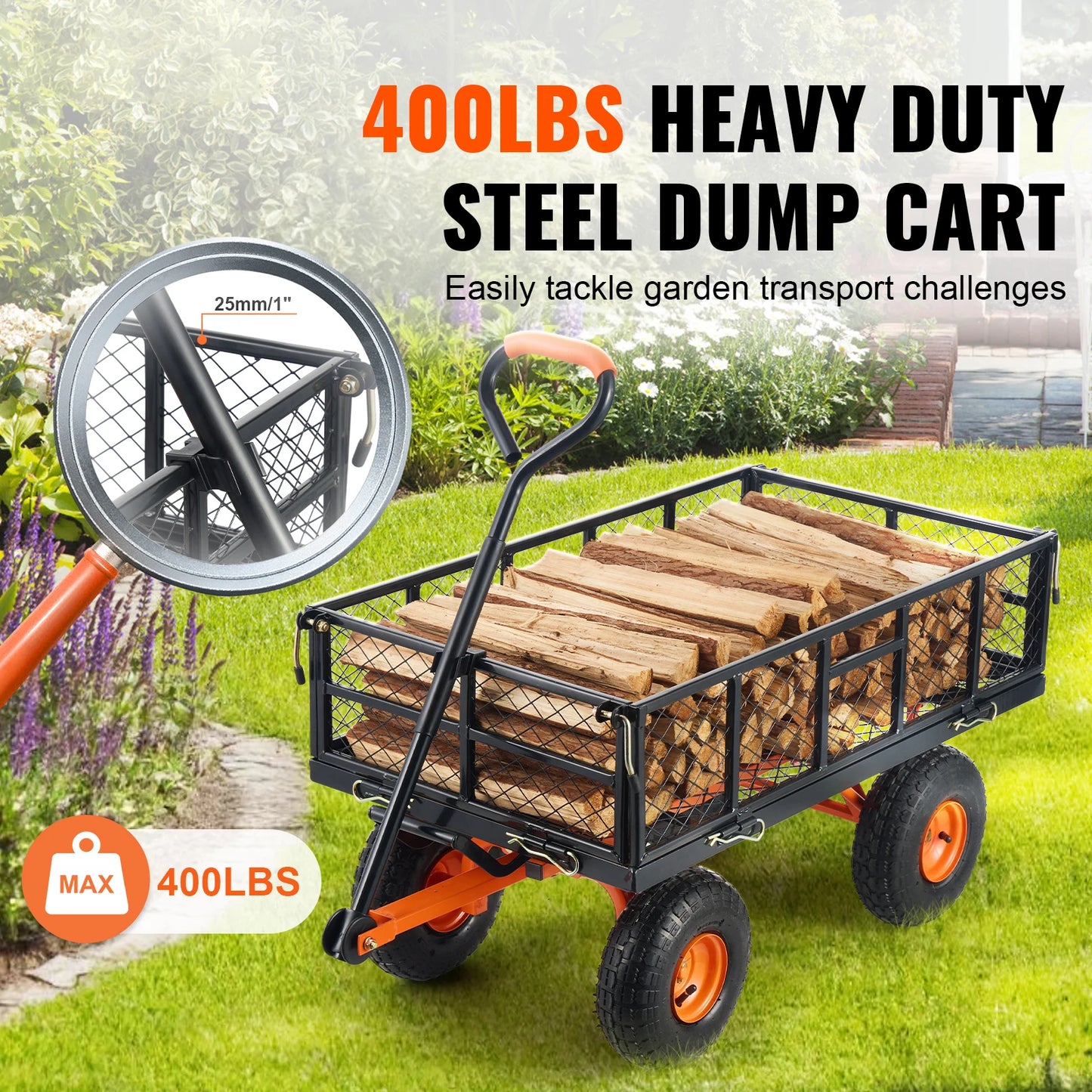 SucceBuy Sturdy Metal Garden Utility Wagon With Simple Assembly