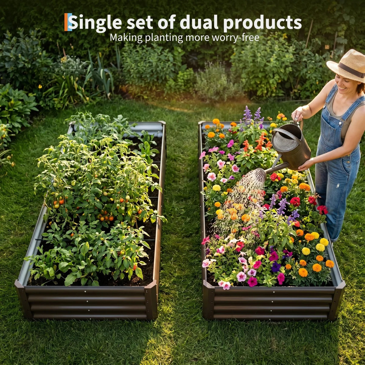 2 Pack 6x3 Ft Galvanized Steel Raised Garden Bed, Outdoor Above Ground Planter Box for Vegetables and Flowers, Metal Raised Bed for Gardening