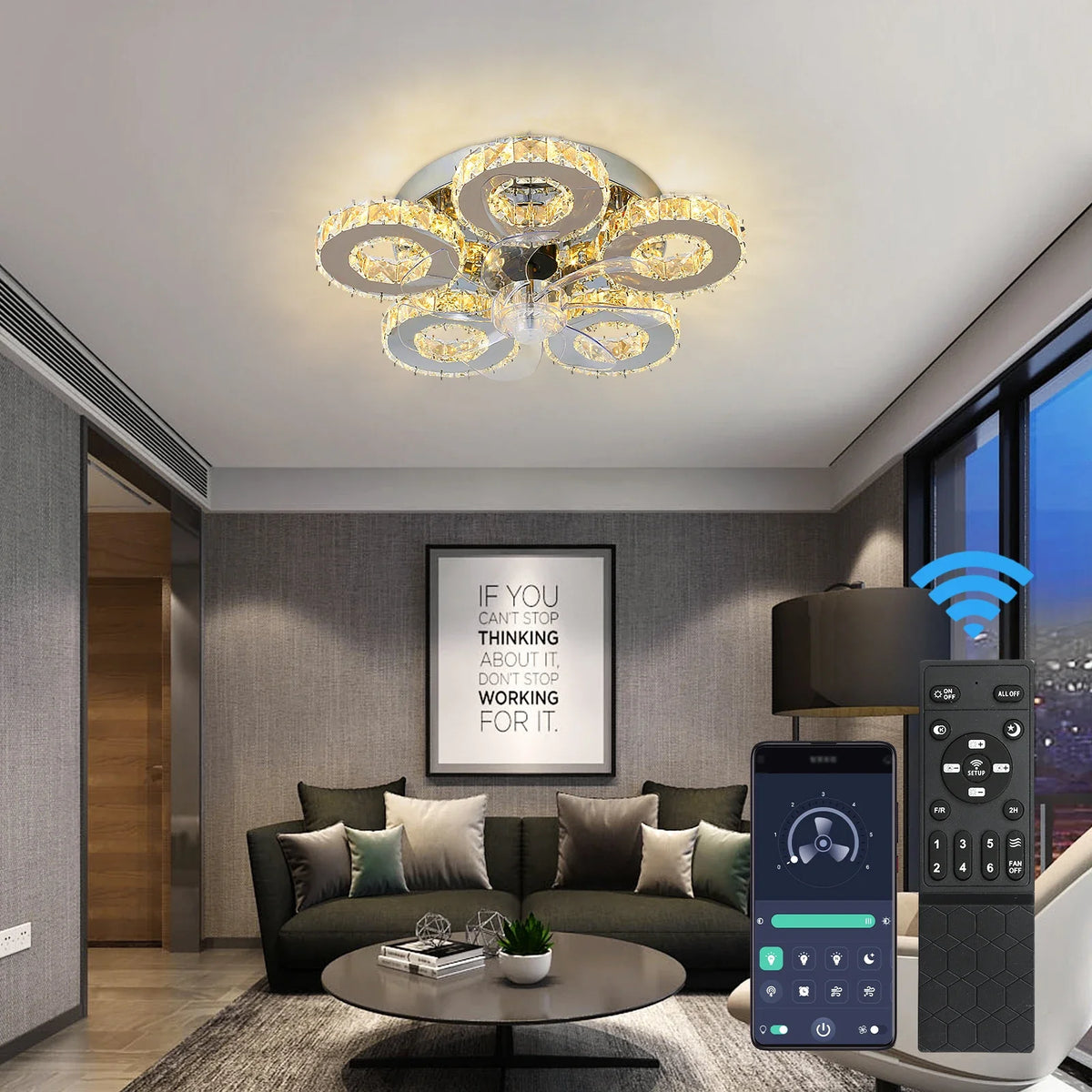 GreeLustr Modern LED Ceiling Fan Light With Retractable Blades