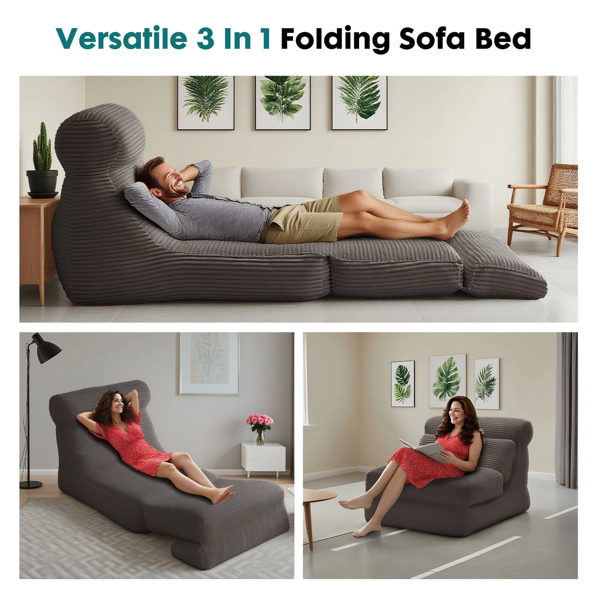 JHK Ergonomic Folding Sofa Bed With Back Lumbar Support