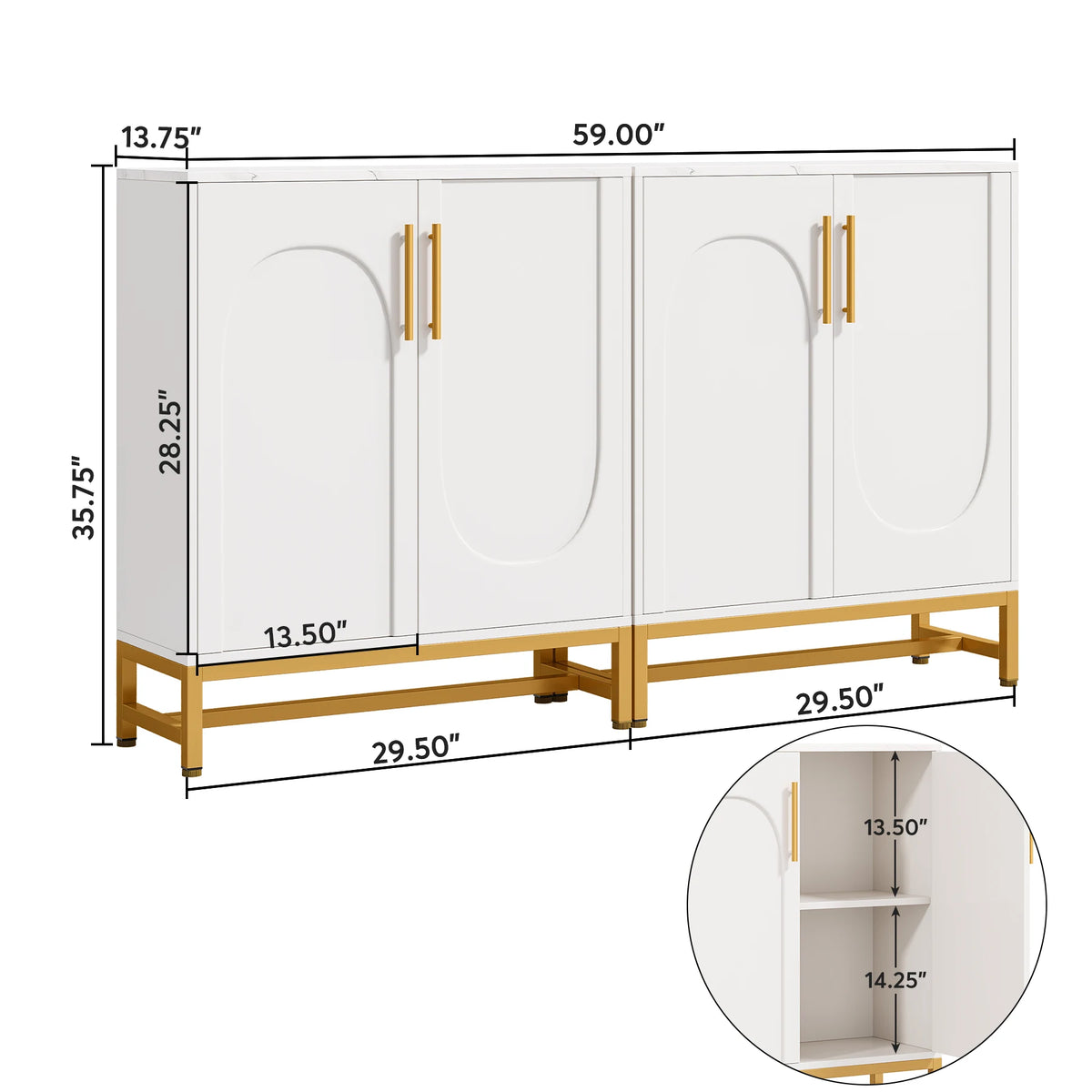 Tribesigns Modern Buffet Cabinet With Four Doors And Adjustable Shelving