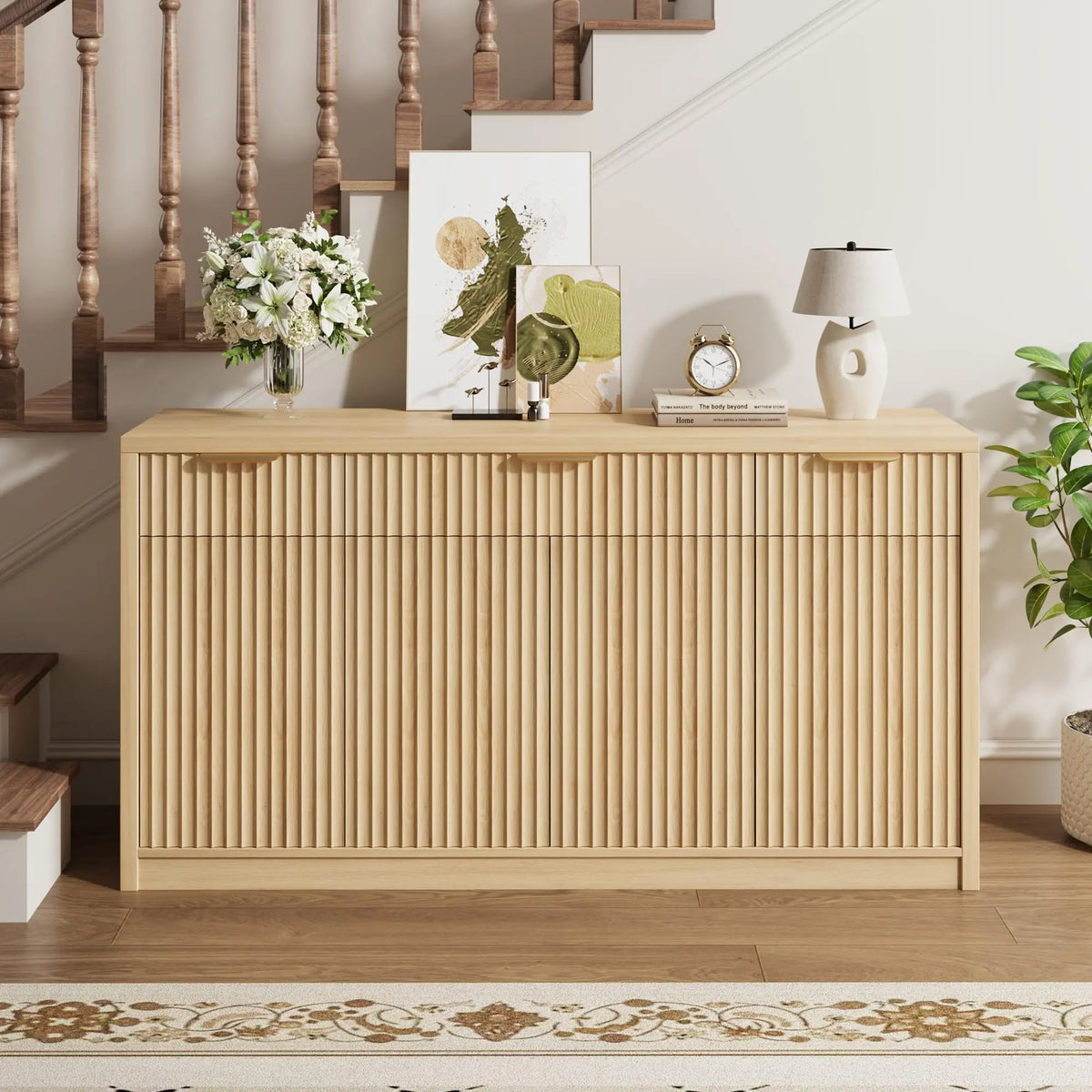 HiMISS Fluted Sideboard Cabinet With Drawers And Adjustable Shelves