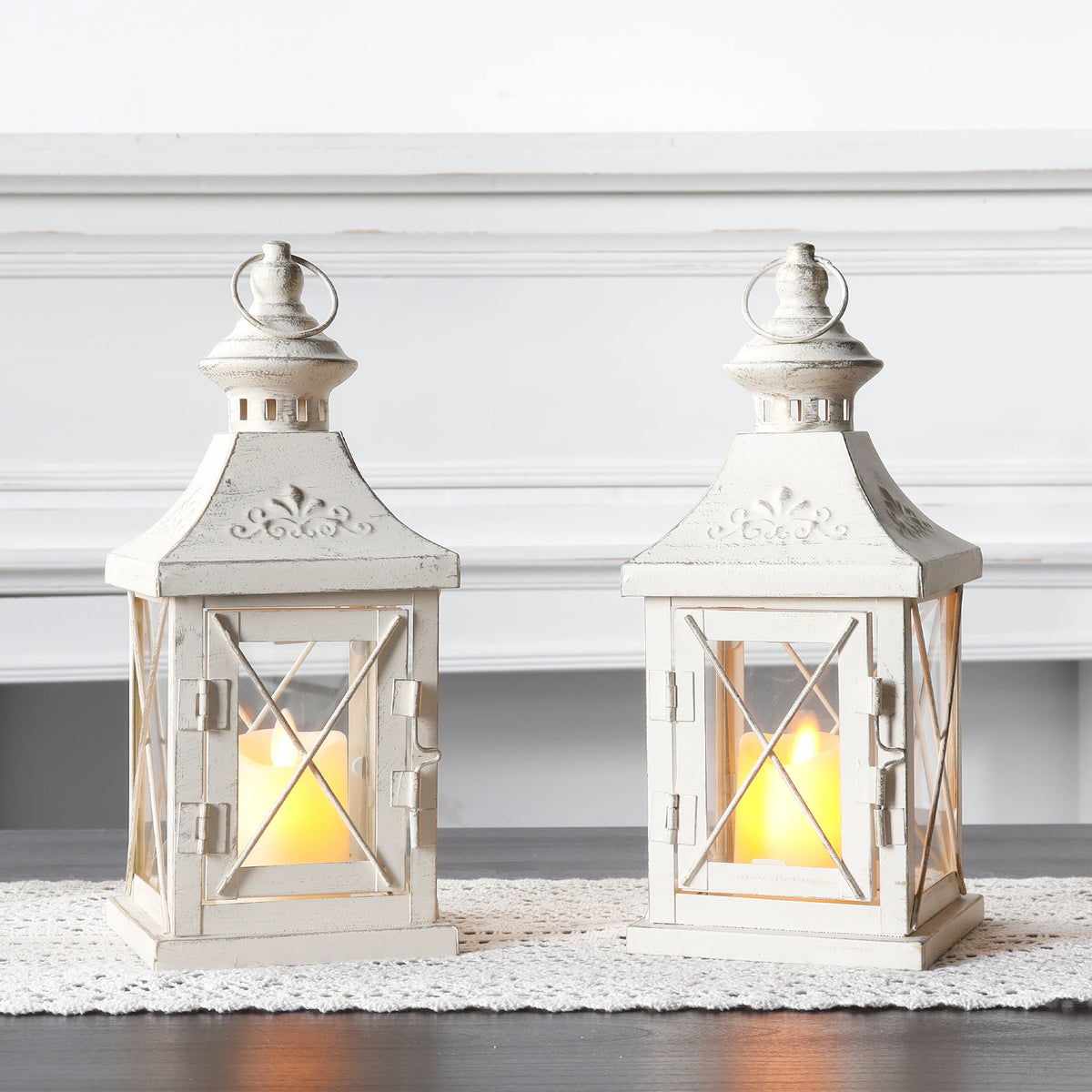Set of 2 Decorative Candle Lantern 11'' High Metal Candle Holder Hanging Lantern Perfect for Home Decor Halloween Living Room