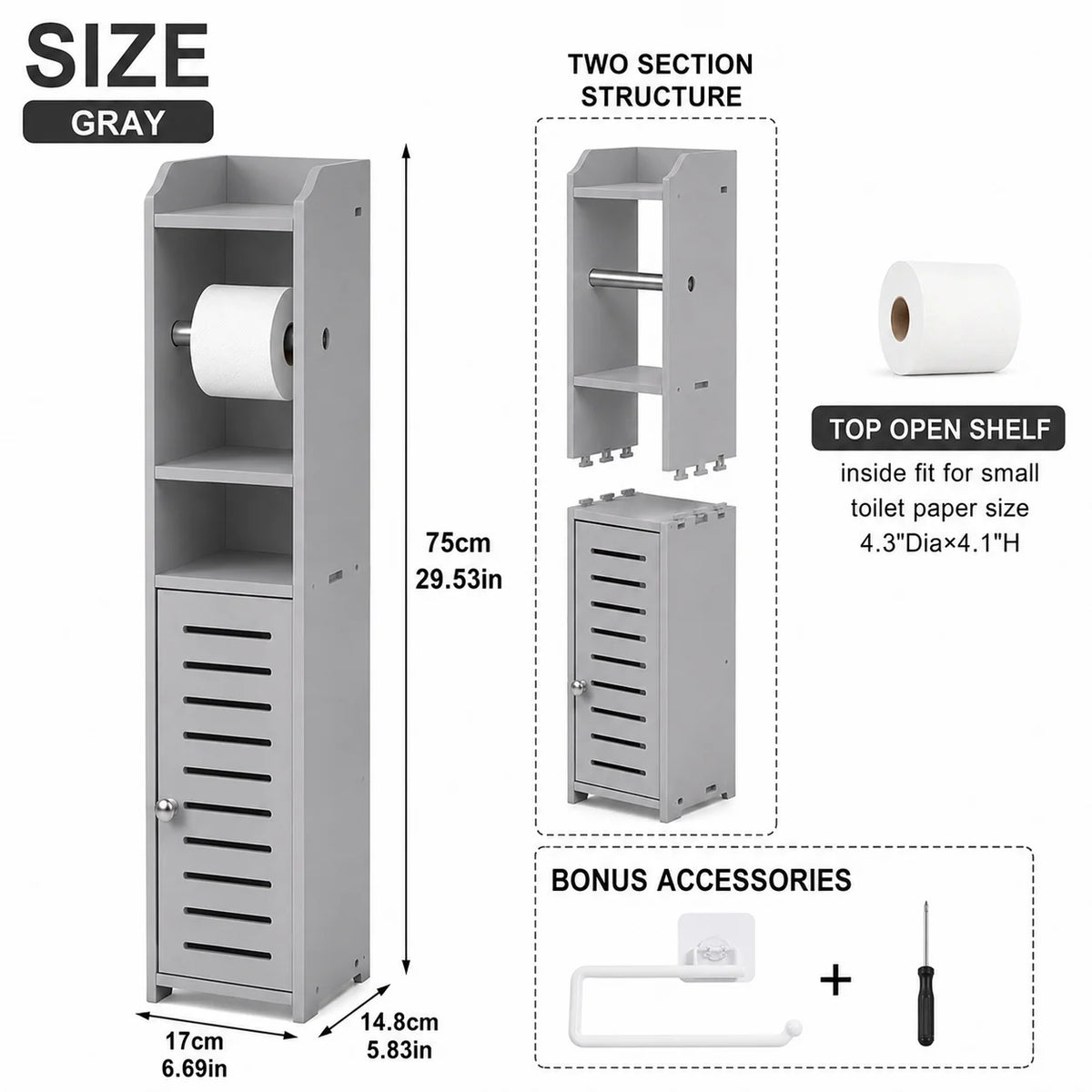 Bathroom Storage Cabinet With Toilet Paper Holder And Shelves