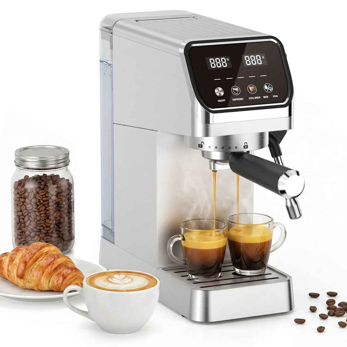 Stainless Steel 20 Bar Espresso Maker With Touchscreen Milk Frother