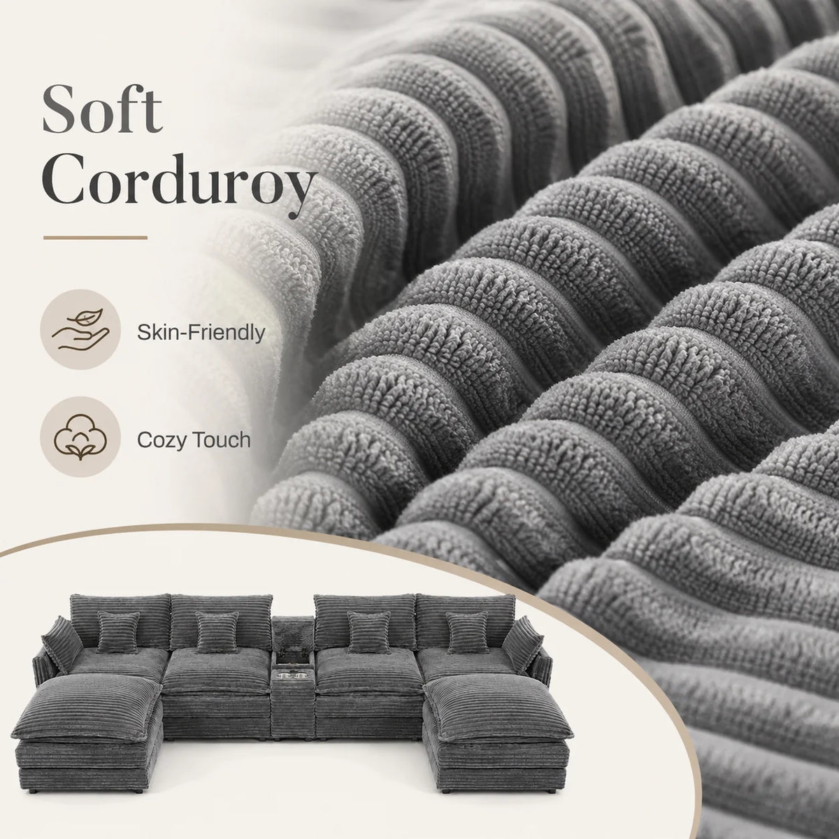 Seven Piece Modular Sofa With Console Coffee Table And Pillows