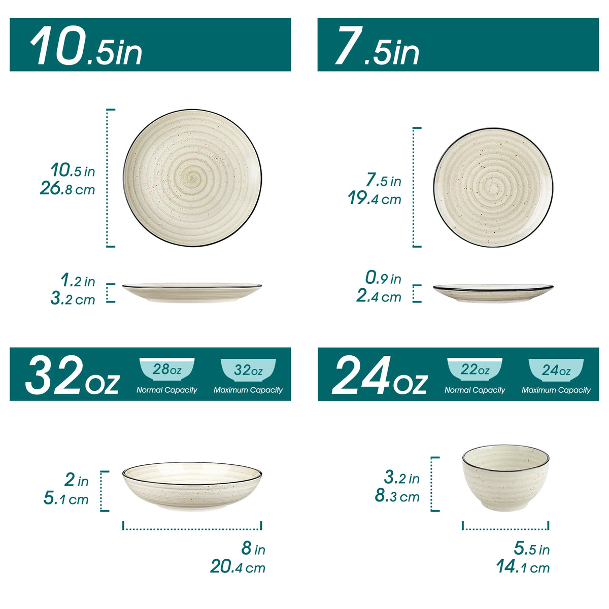 MALACASA Handpainted Spiral Ceramic Dinnerware Set With Plates and Bowls