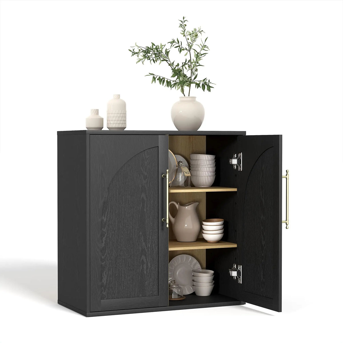 Arched Farmhouse Sideboard Buffet Cabinet With Doors And Drawers