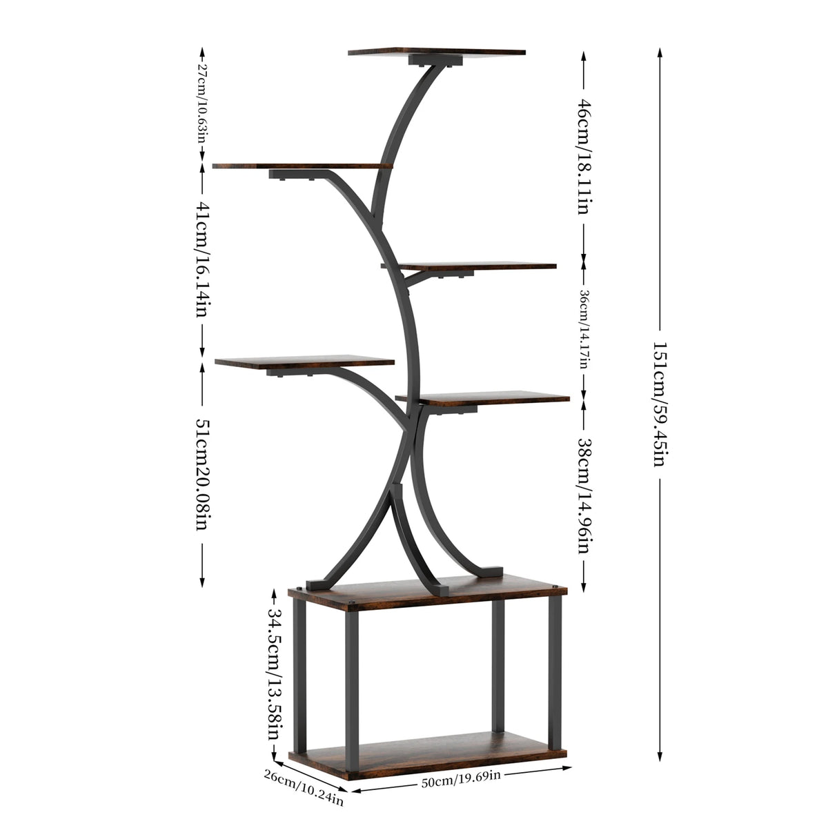 Seven Tier Tree Shaped Plant Stand With Metal Frame