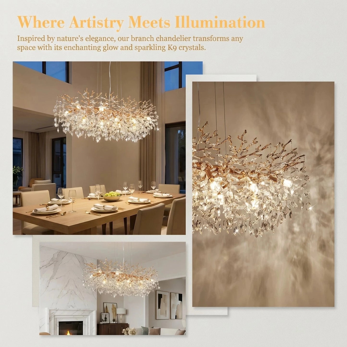 ARLGSITE Adjustable Tree Crystal Chandelier E12 Lampholder