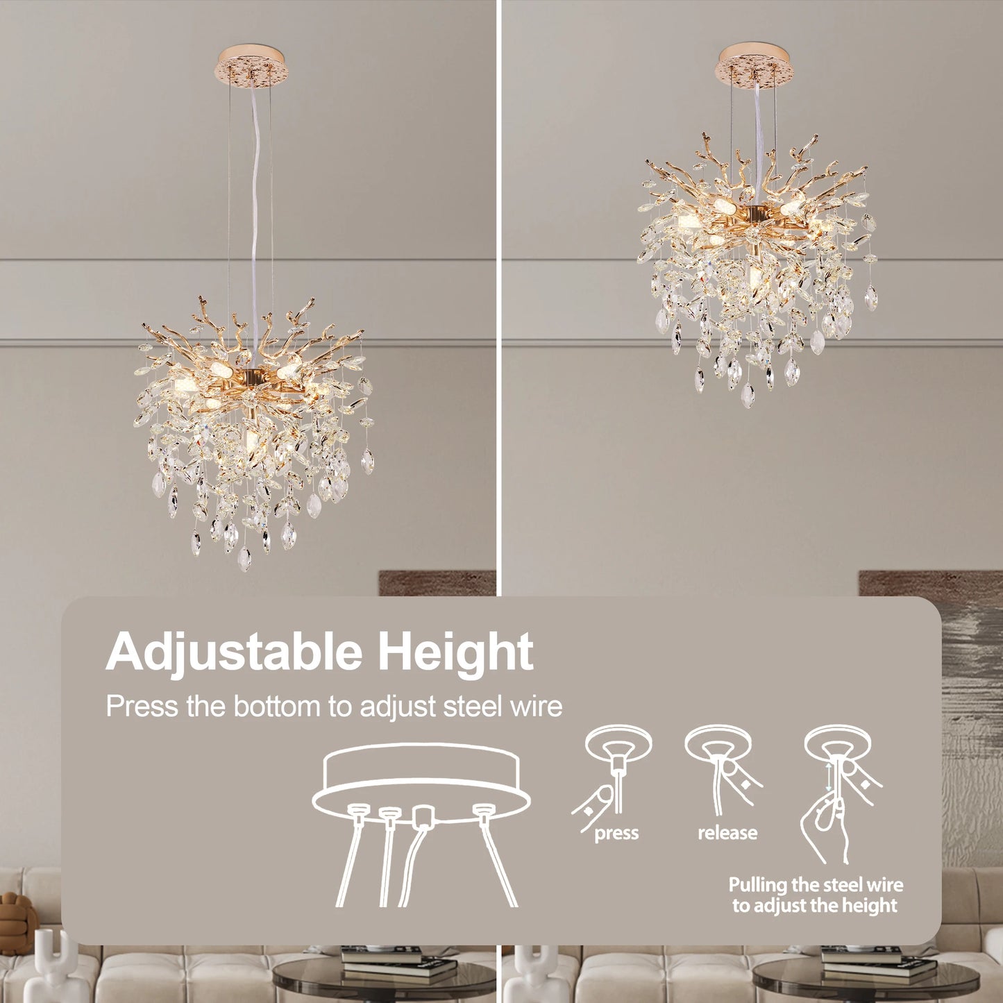 ARLGSITE Dimmable 7 Light Aluminum Modern Chandelier Pendant
