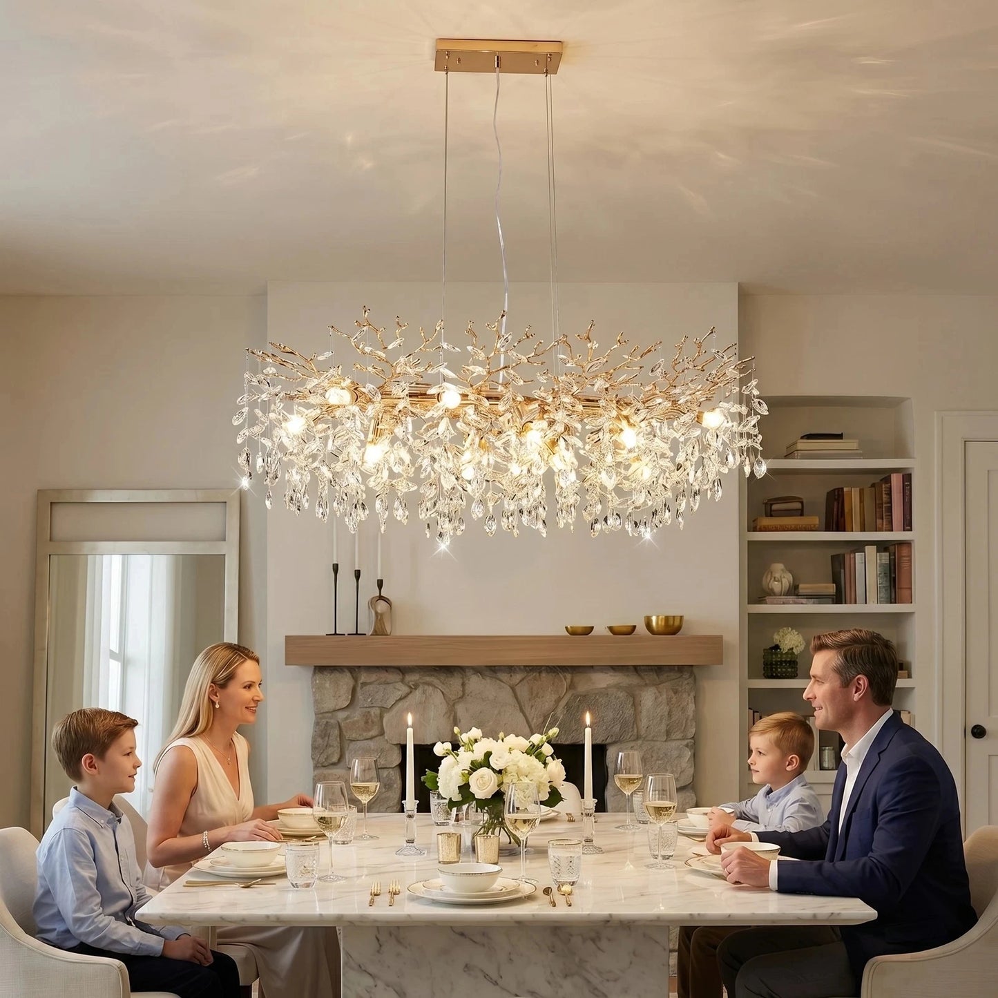 ARLGSITE Adjustable Tree Crystal Chandelier E12 Lampholder
