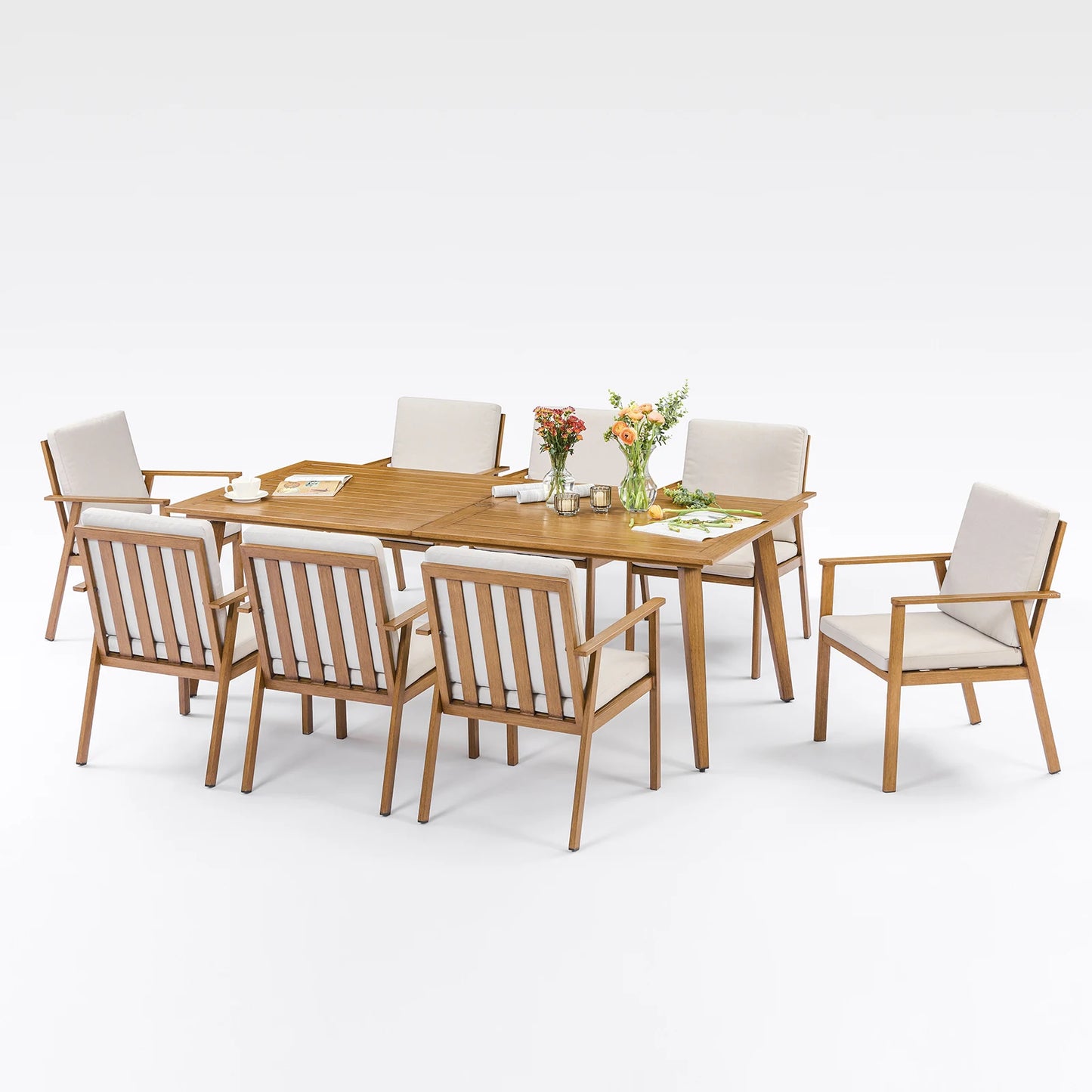 SeeHill Outdoor Aluminum Patio Dining Set With Umbrella Base
