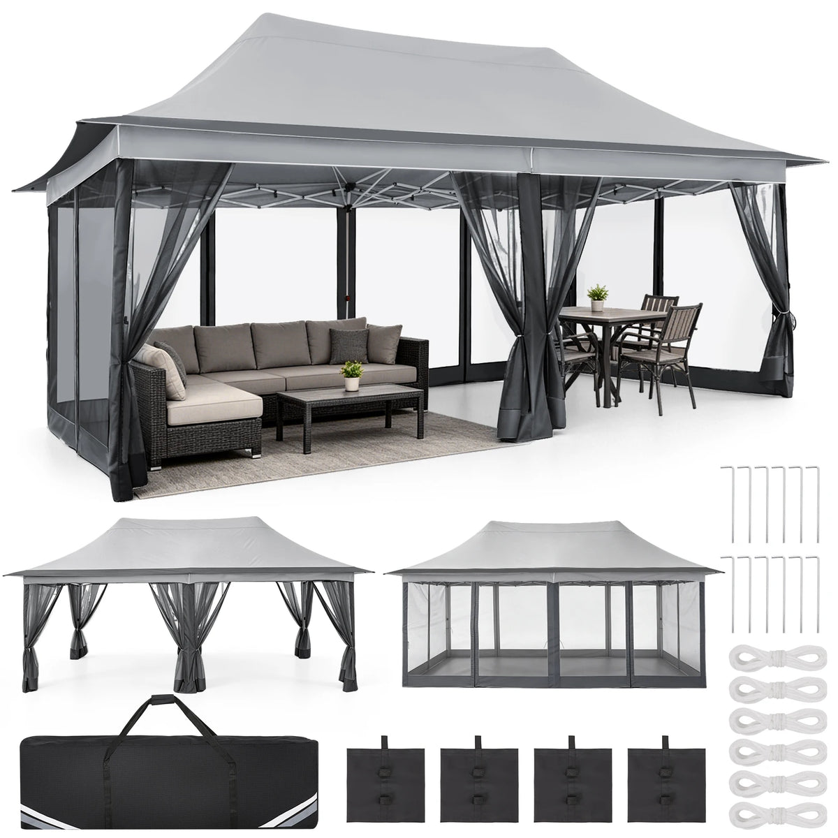 Tooluck Outdoor Pop Up Canopy Gazebo With Screened Netting Shelter