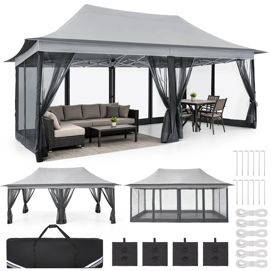 Tooluck Outdoor Pop Up Canopy Gazebo With Screened Netting Shelter