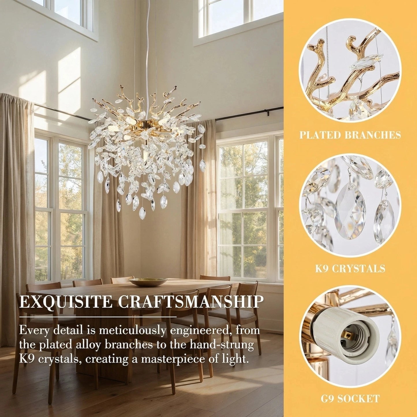 ARLGSITE Dimmable 7 Light Aluminum Modern Chandelier Pendant