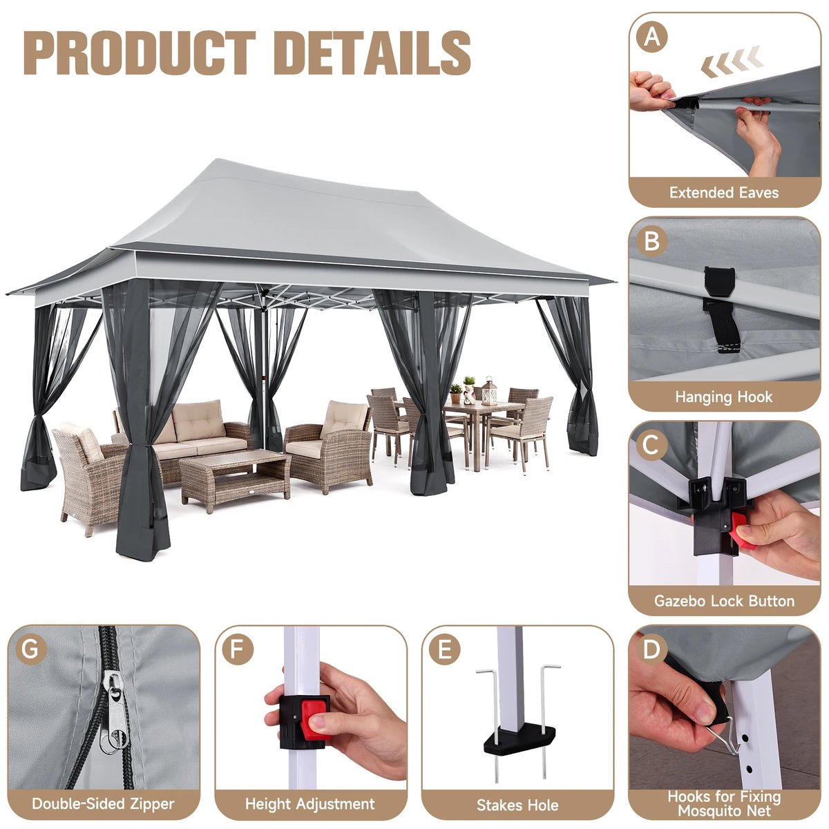 Tooluck Outdoor Pop Up Canopy Gazebo With Screened Netting Shelter