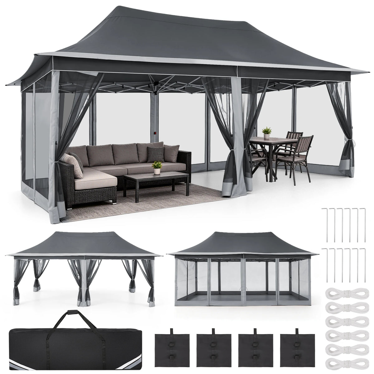 Tooluck Outdoor Pop Up Canopy Gazebo With Screened Netting Shelter