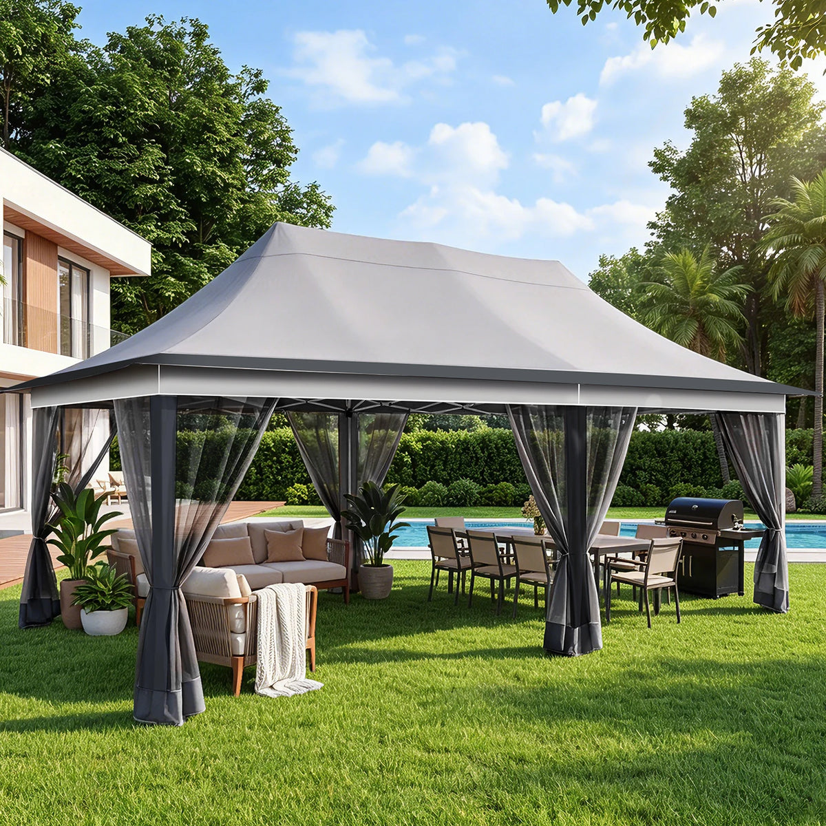 Tooluck Outdoor Pop Up Canopy Gazebo With Screened Netting Shelter