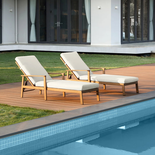 SeeHill Teak Aluminum Pool Lounge Chairs With Adjustable Cushions