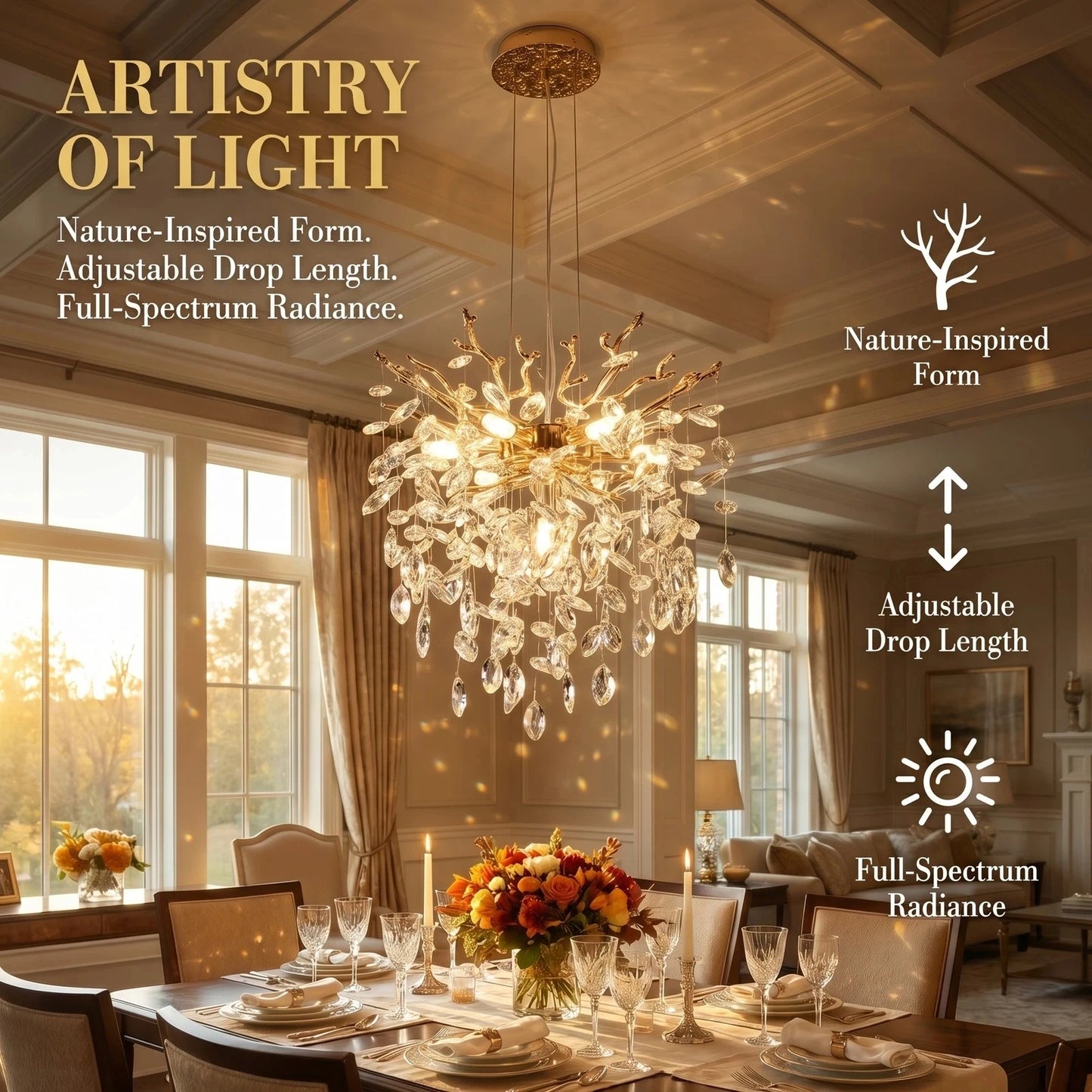 ARLGSITE Dimmable 7 Light Aluminum Modern Chandelier Pendant