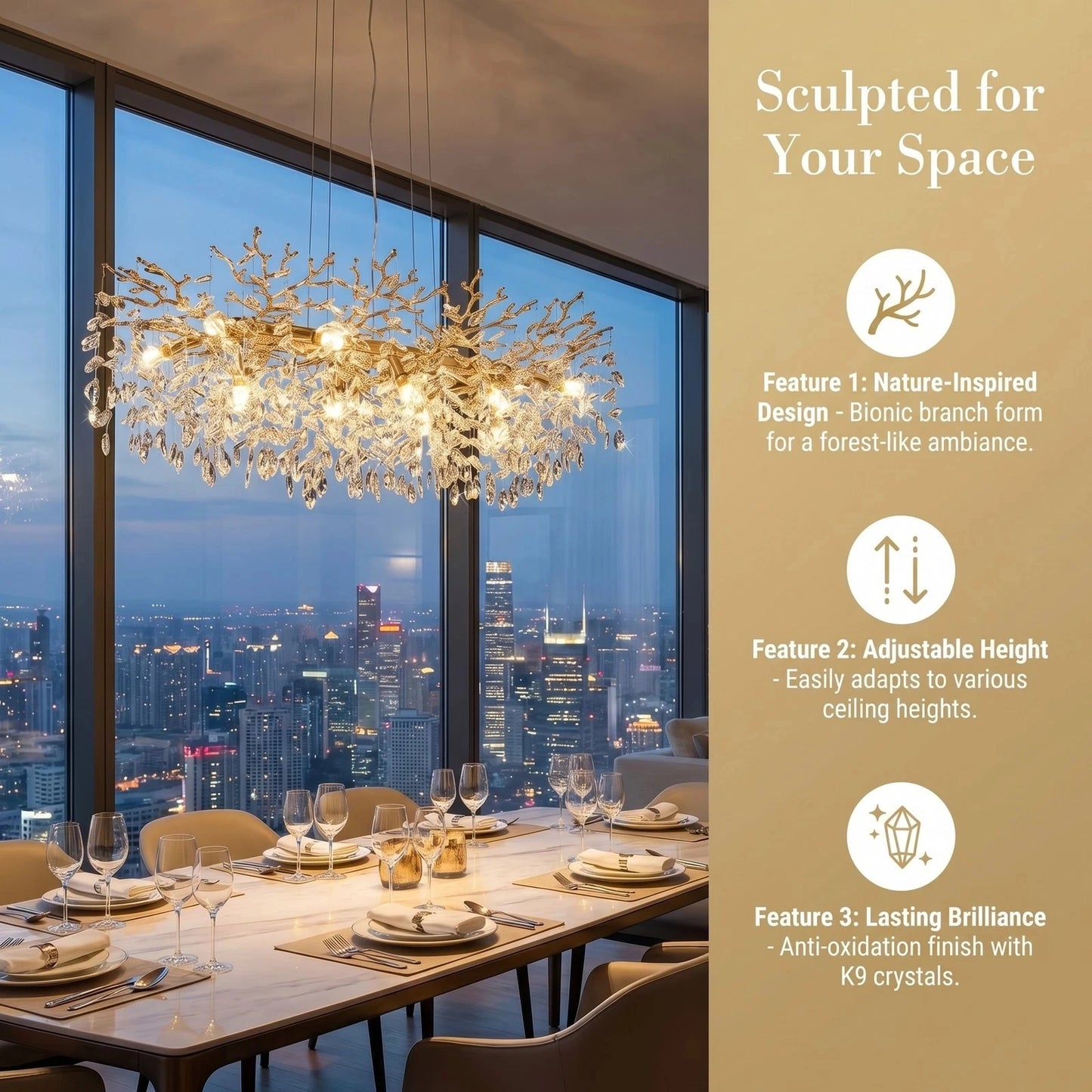 ARLGSITE Adjustable Tree Crystal Chandelier E12 Lampholder