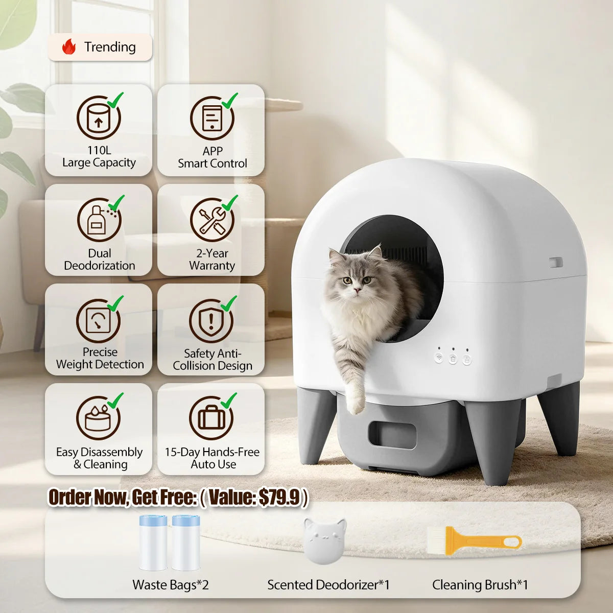 Automatic Smart Cat Litter Box Self Cleaning Fully Enclosed