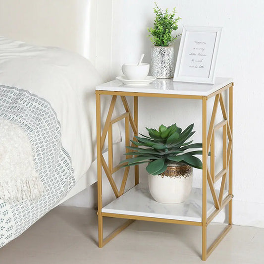Wisfor Modern Marble Side Table With Elegant Gold Metal Frame