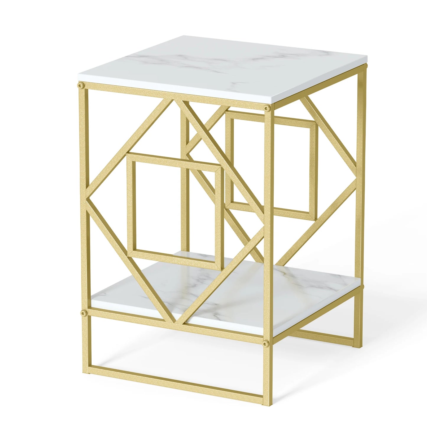 Wisfor Modern Marble Side Table With Elegant Gold Metal Frame