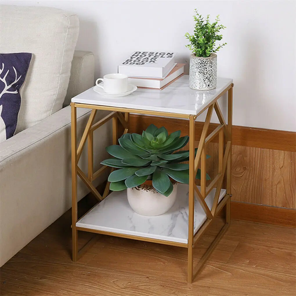 Wisfor Modern Marble Side Table With Elegant Gold Metal Frame