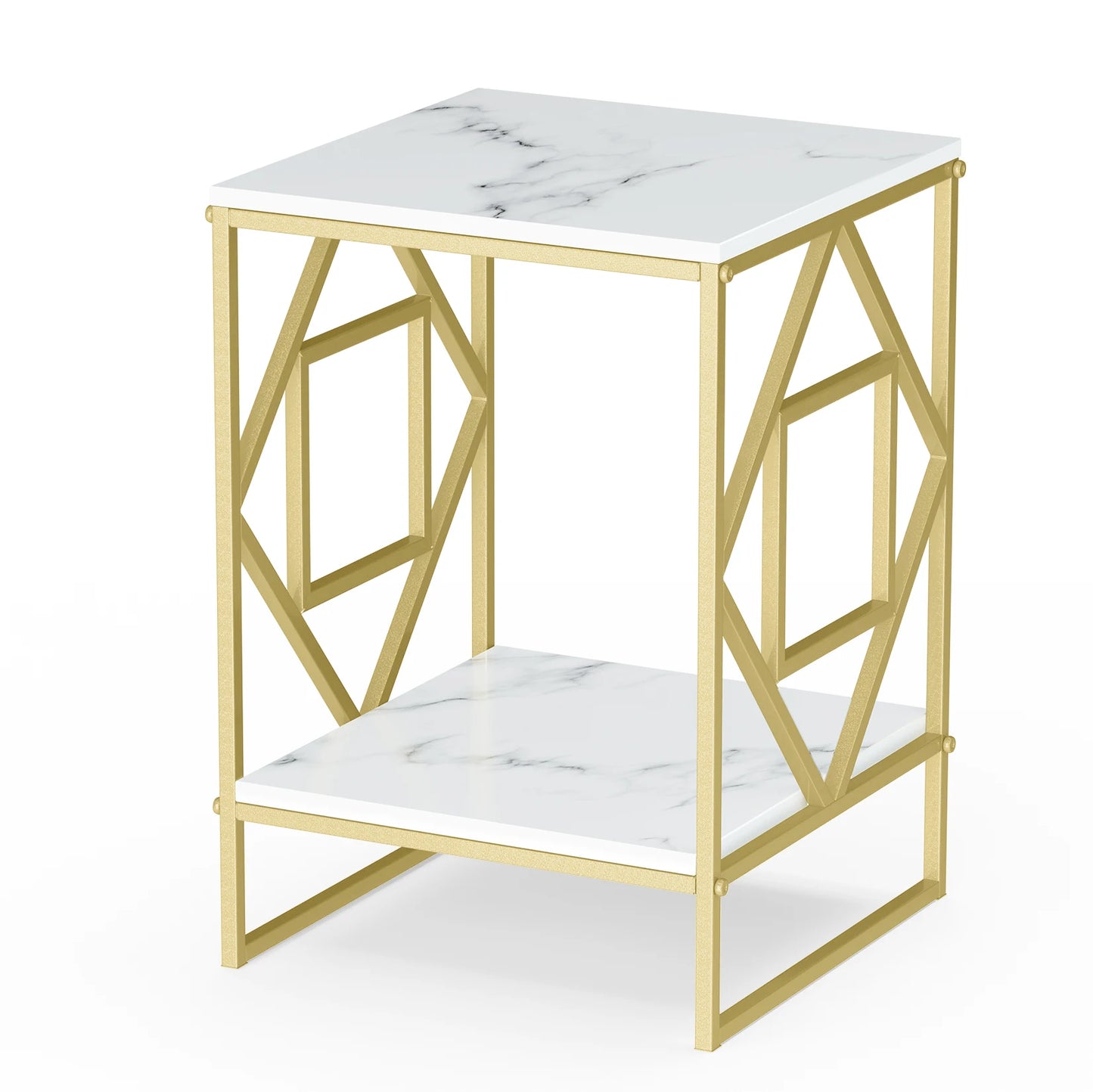 Wisfor Modern Marble Side Table With Elegant Gold Metal Frame