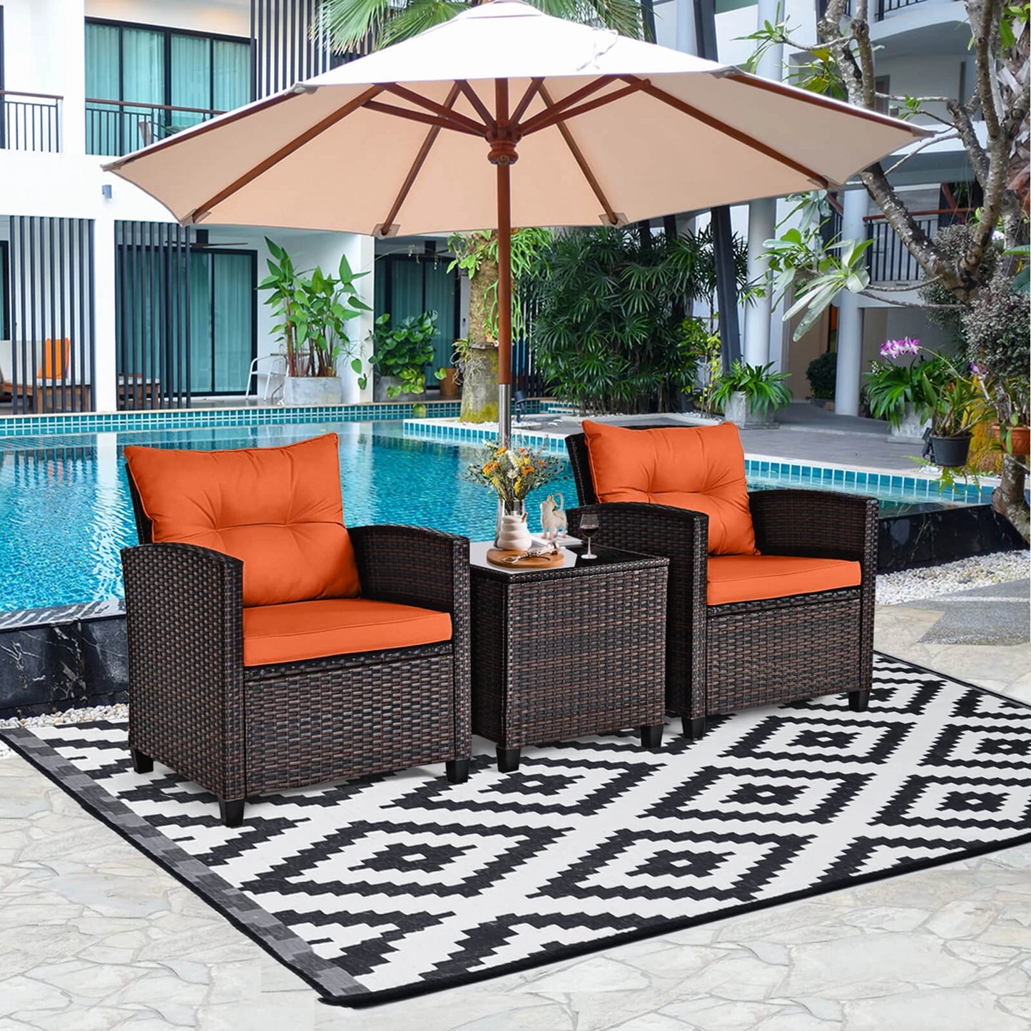 Homasis Outdoor Rattan Furniture Conversation Set With Cushions