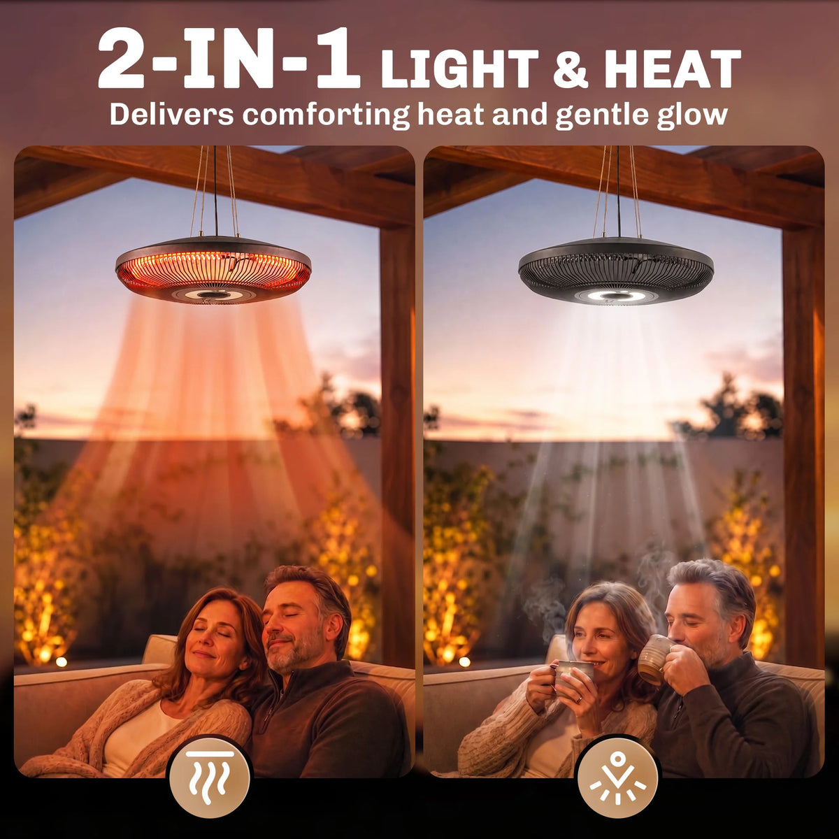 Outsunny Electric Hanging Patio Heater With LED Light Dual Heat