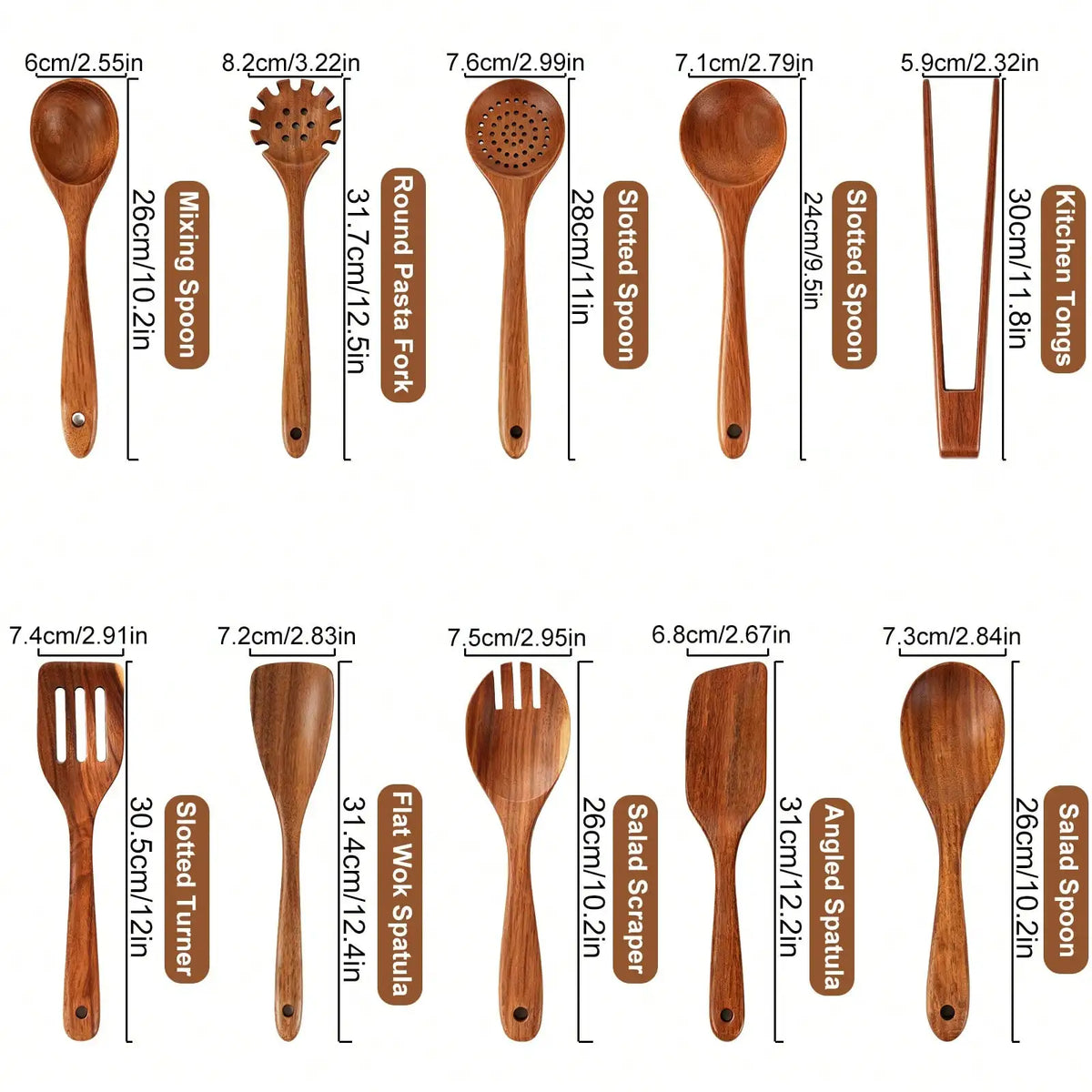 Teak Wood Cooking Utensil Set For Nonstick Cookware