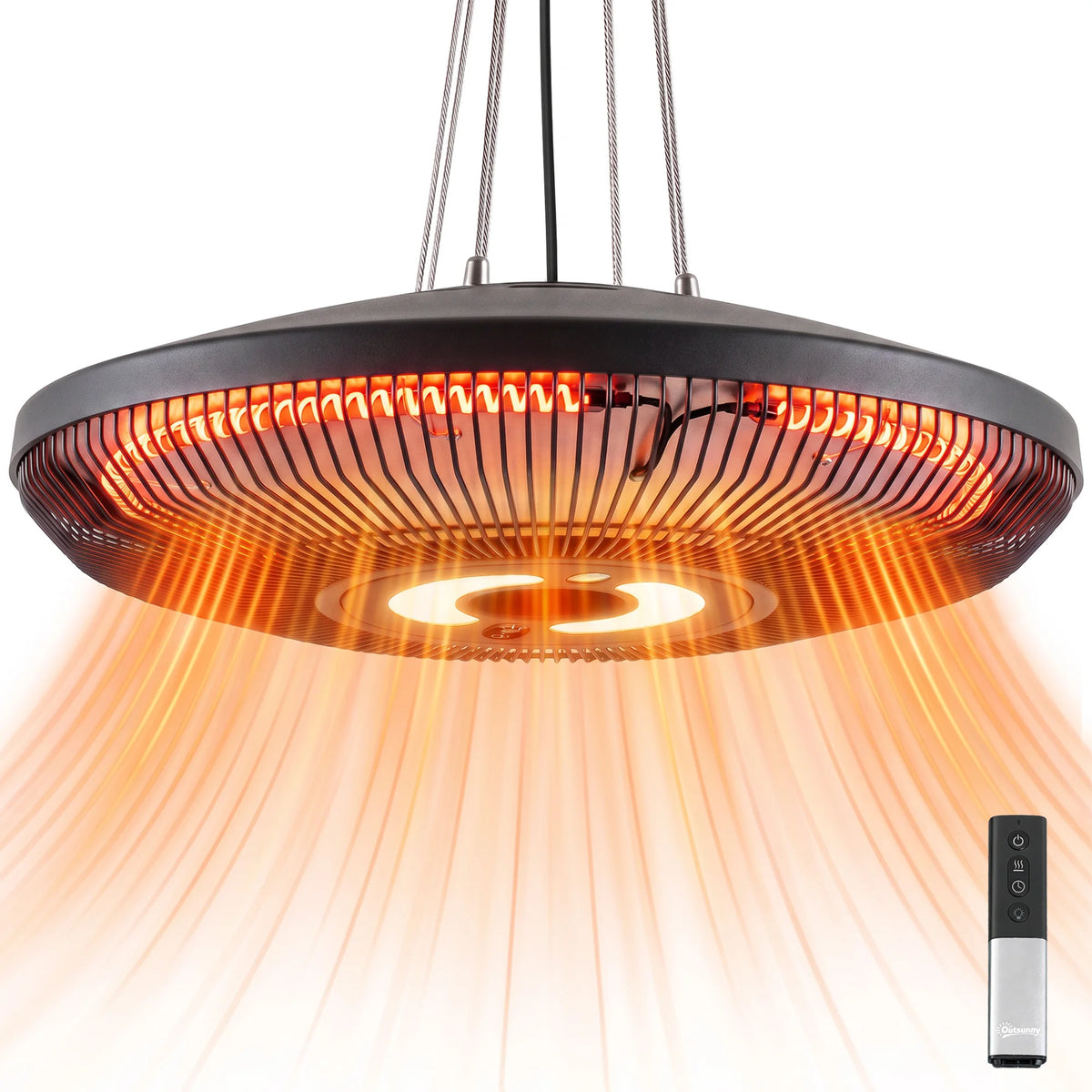 Outsunny Electric Hanging Patio Heater With LED Light Dual Heat