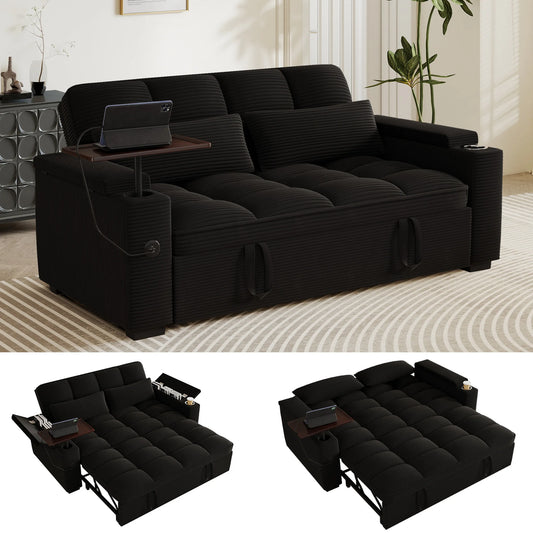 Convertible Sofa Bed With Swivel Side Table And USB Charging