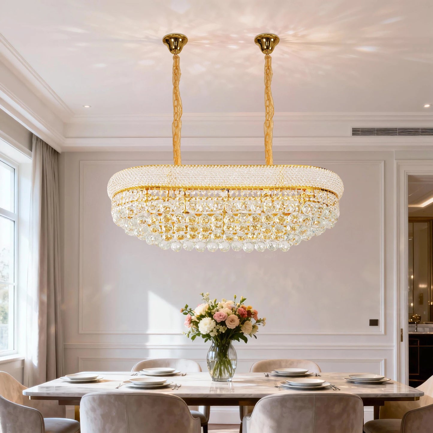 Vrygle Empire Rectangular Crystal Chandelier Dining Room Lighting