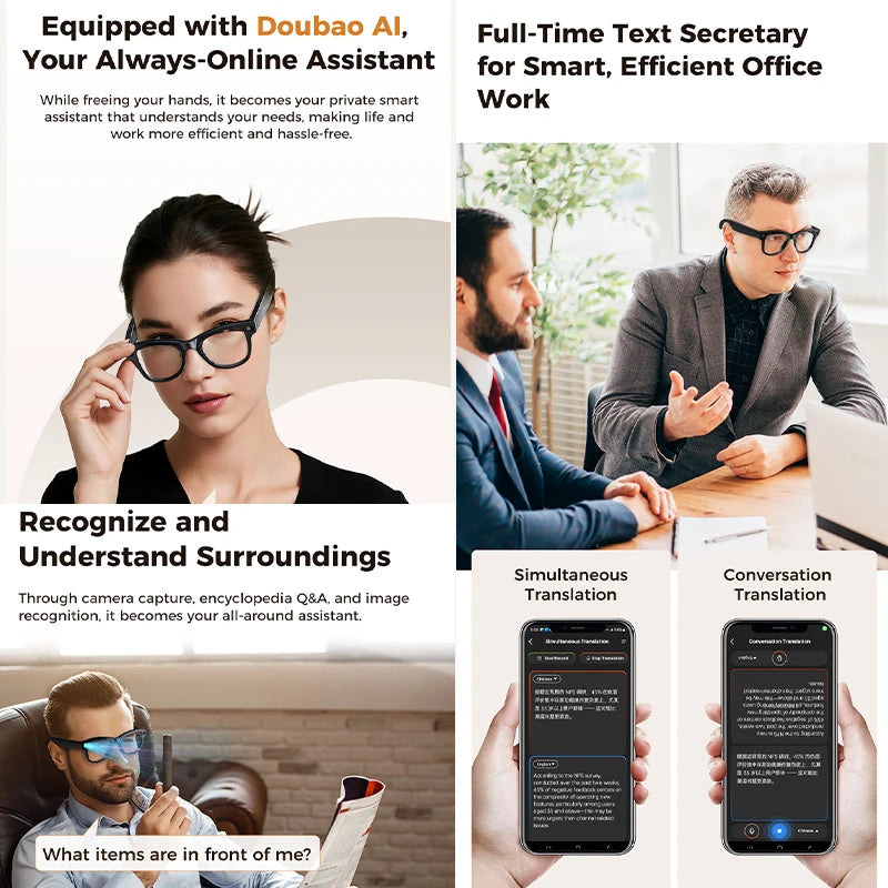 Yaocx Smart Glasses With 8MP Camera AI Translation Voice Control