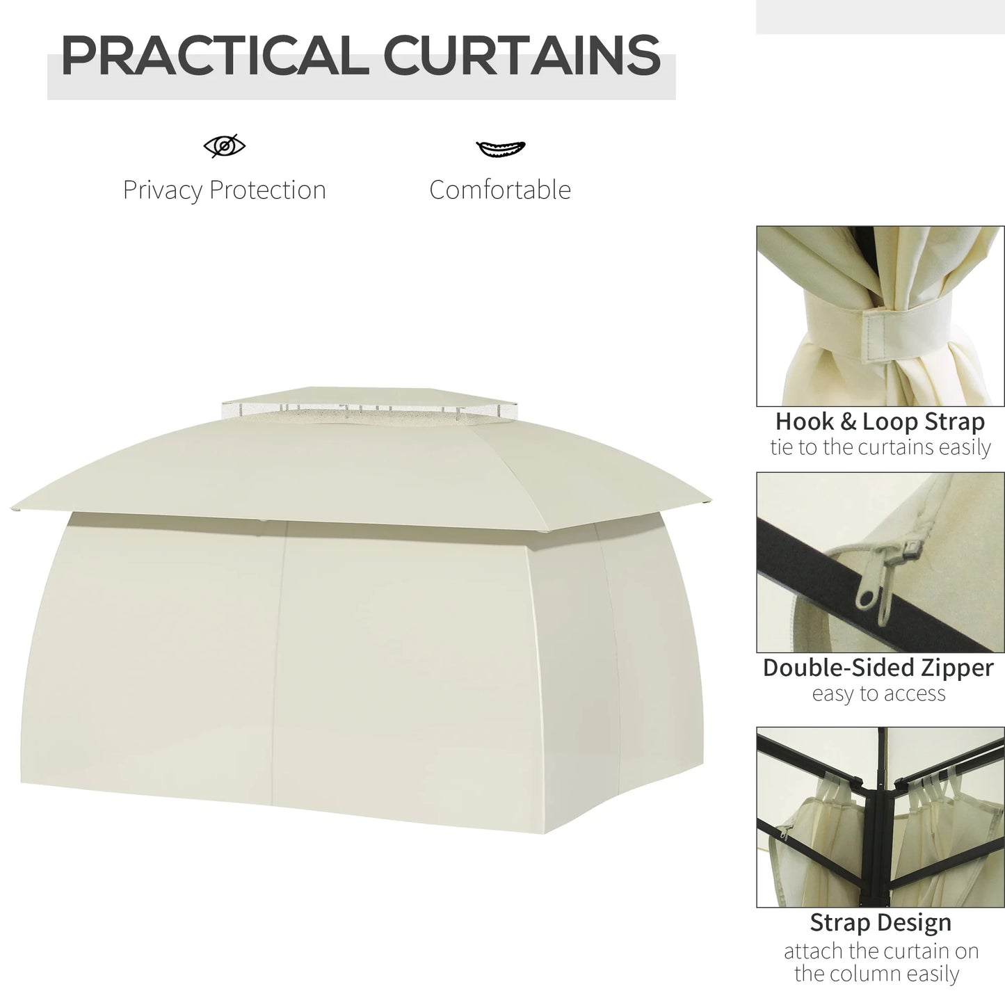 Double Vented Steel Patio Gazebo With Polyester Canopy And Curtains