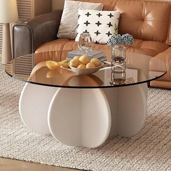 RBXC Mid Century Modern Round Glass Coffee Table For Home