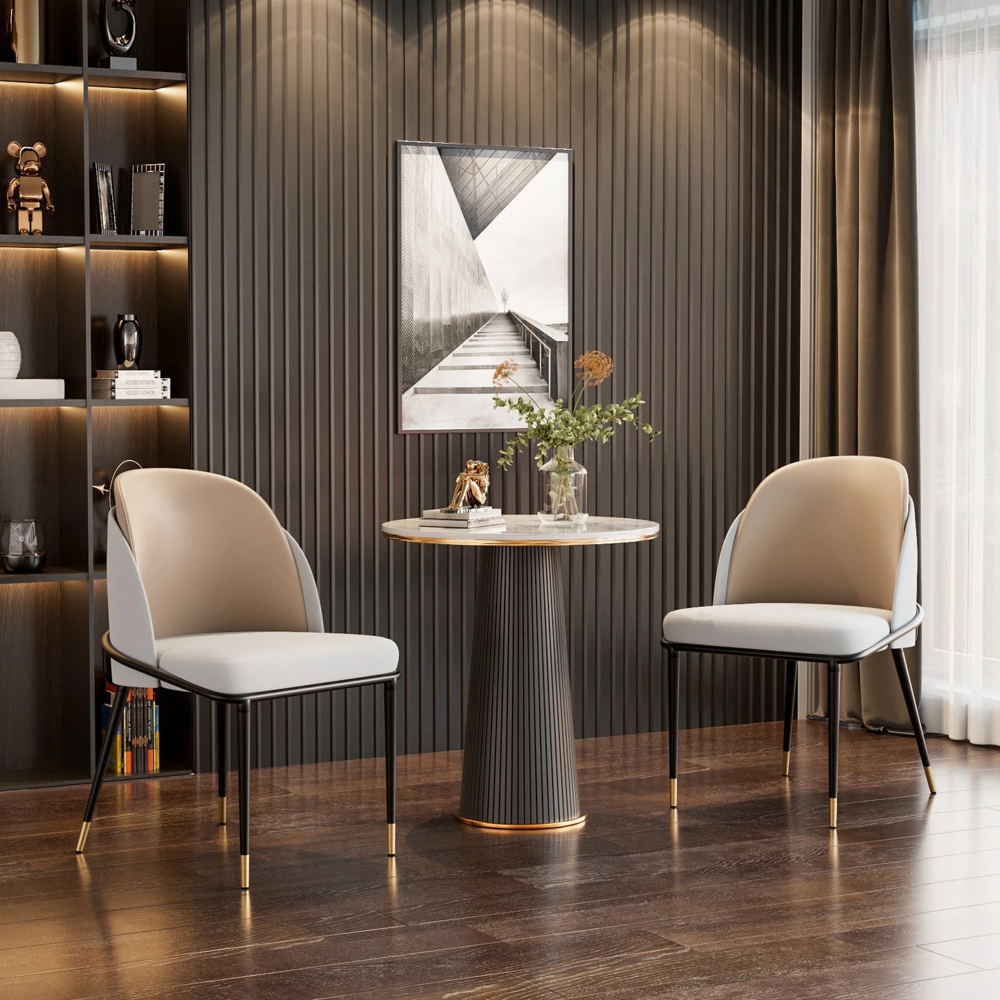 Modern Upholstered Faux Leather Padded Dining Chairs Set Of Two
