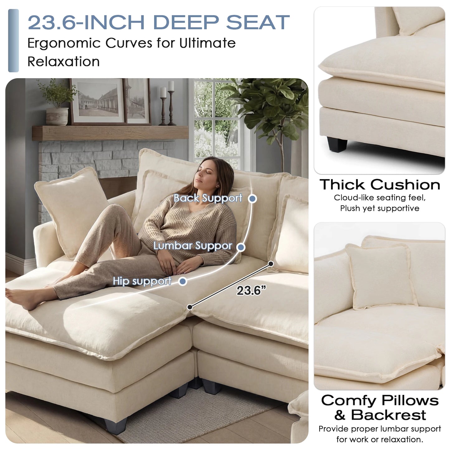 Modern Modular Sectional Sofa With Ottoman And Deep Seat Design